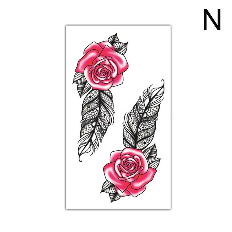 Cute and simple temporary tattoo stickers with English letters, flowers, butterflies, and sketch lines. Waterproof temporary tattoo stickers.